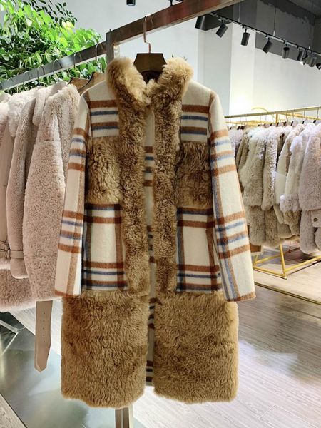 

women's fur & faux arlenesain custom 2021 design wool patchwork cashmere pleated women trench coat, Black