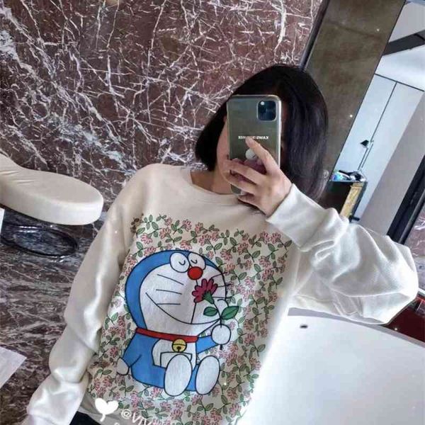 

2021 early spring new cartoon embroidered cat round neck pullover fashion brand sweater, Black