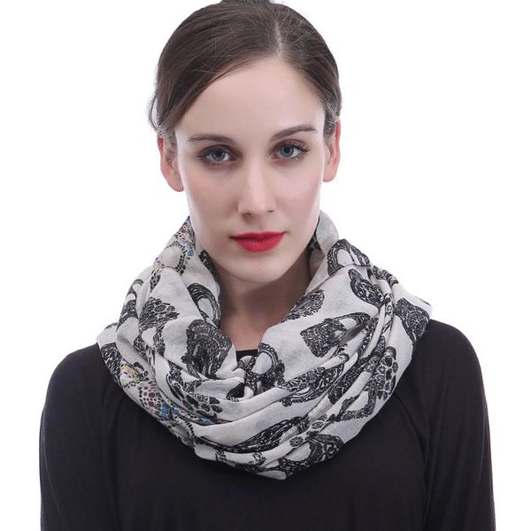 

scarves sugar skull print infinity circle loop scarf women's accessories, Blue;gray