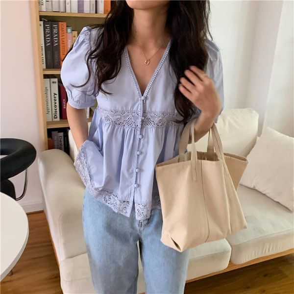 

women's blouses & shirts comelsummer retro 2021 loose vintage solid chic puff sleeve sweet elengant female, White