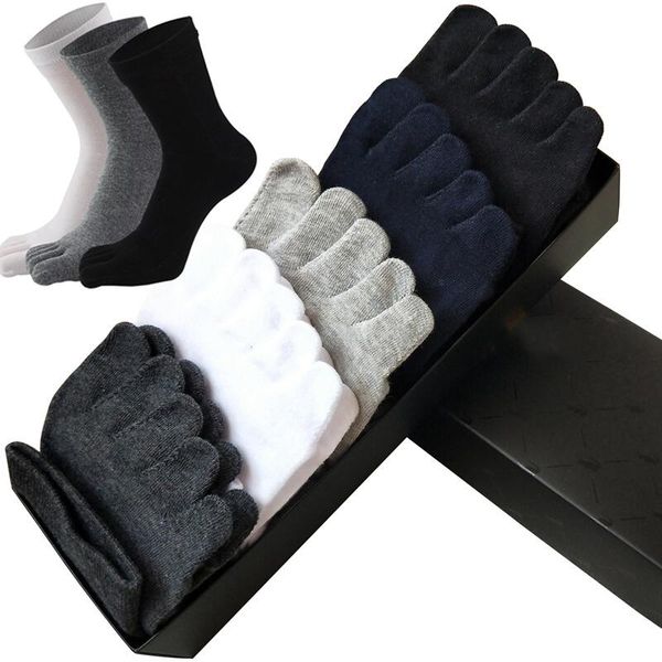 

men's socks fashion classic men cute five fingers anti slip cotton middle tube toe breathable sports running solid color, Black