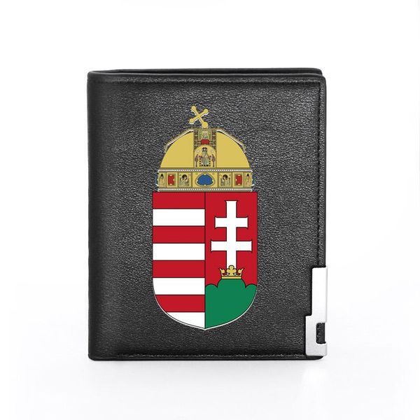 

fashion magyarorszÃ¡g emblem printing leather wallet men women bifold holder short purse male, Red;black