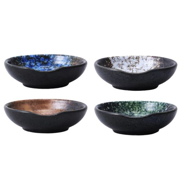 

4pcs ceramic sauce dishes hand painted seasoning condiment storage (assorted color) & plates