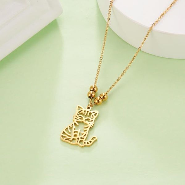 

pendant necklaces cazador korean kitten stainless steel necklace cute animal chain for women jewelry girls birthday gifts 2021, Silver