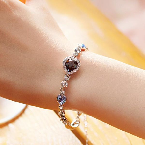 

link, chain ocean heart austrian crystal bracelet fashion, Black