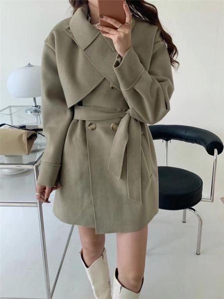 

women's wool & blends make han edition in the fall and winter of western style short two-piece cloak with a cloth elaborate waistcoat c, Black