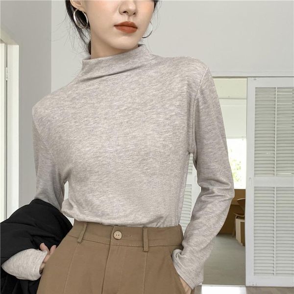 

women's t-shirt long sleeve turtleneck sweaters women autumn knitted pullovers korea cashmere bottoming shirt jumpers classic solid col, White