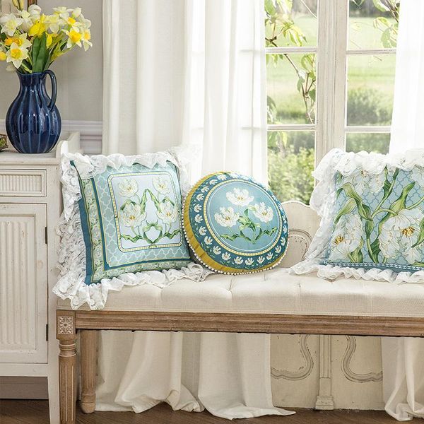 

cushion/decorative pillow pearl throw cushion cover lily flowers artwork decorative square accent case blue green 45x45cm light luxury lace