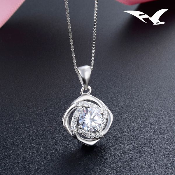

silver jewelry s925 silver clavicle necklace clover spiral pendant female zircon