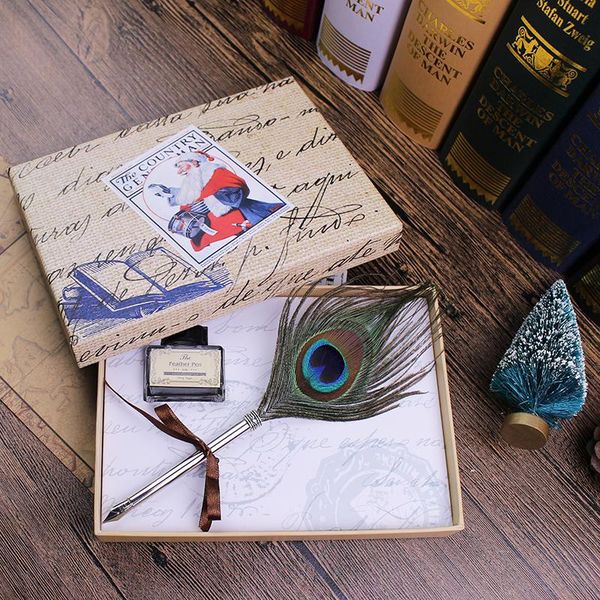 

christmas gift box mini peacock feather dip pen for collection and ceremony fountain pens