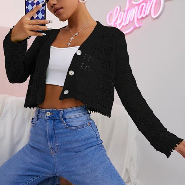 

women's knits & tees cardigan women sweater black green white v-neck knitted 2021 fall clothes solid casual single breasted vintage cro