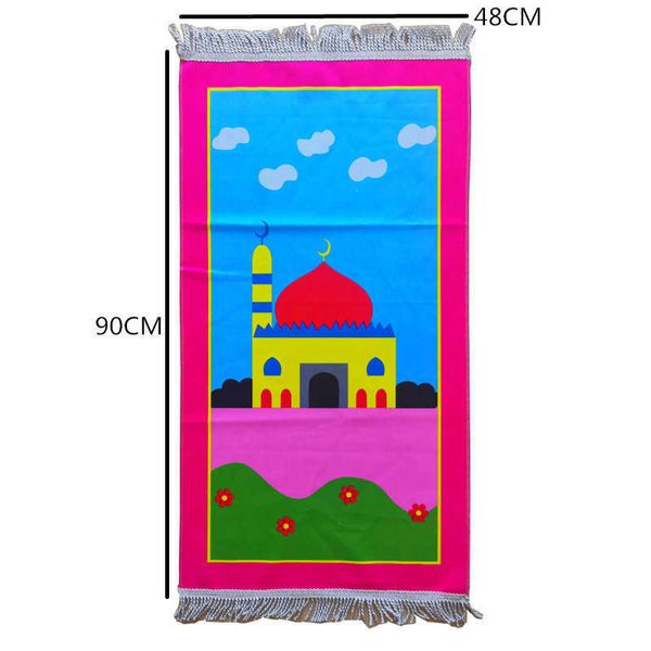 Arabische Kinder islamische muslimische Gebetsteppich Polyester tragbare geflochtene Matten einfach drucken Reisematte Decke 48 * 90 cm Anbetungsteppiche 210724