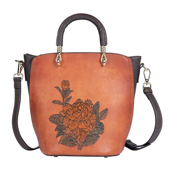 

evening bags 2021 handbag women's retro national style leather bag one shoulder portable messenger bucket