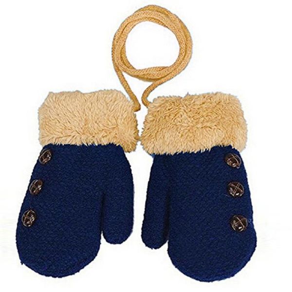 

children's mittens winter wool baby knitted gloves children warm rope for, White