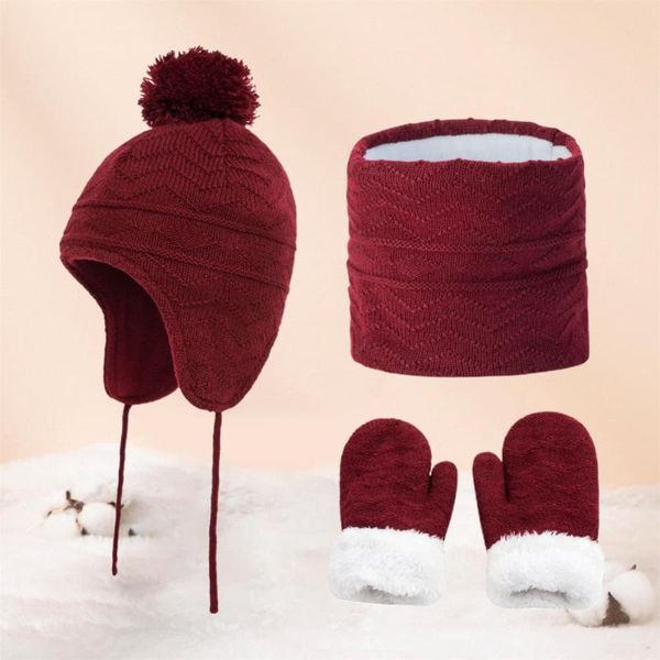 

caps & hats kids hat set solid color plush scarf children 1 knitted cap gloves, Yellow