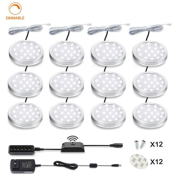 

12pack led under cabinet light 2w 2400lm dimmable hand wave activated 5000k daylight white puck lighting kit for kitchen