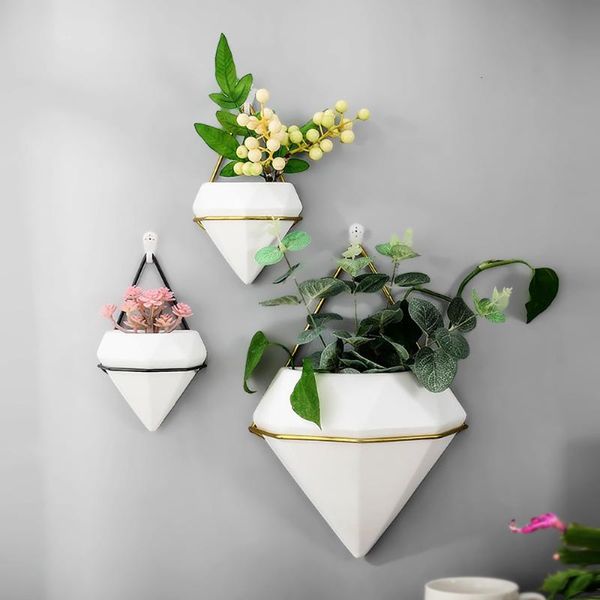 

planters & pots wall hanging planter pot triangle ceramic air decor container great for succulent cactus plant holder