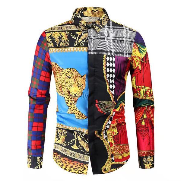 

men's casual shirts fashion man baroque lapel button-down shirt leopard printed designer dress fancy banquet club style -4xl, White;black