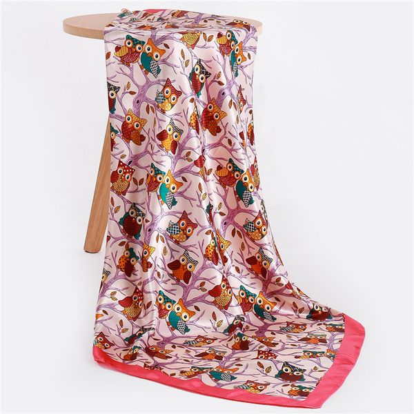 

fashion square scarf for women cute owl print foulard satin scarves female large silk hijab luxury brand pashmina head shawl, Blue;gray