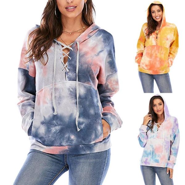 

women's hoodies & sweatshirts ladiestie dye printed gradient color loose oversize hoodie sweatshirt long sleeve sudaderas con capucha, Black