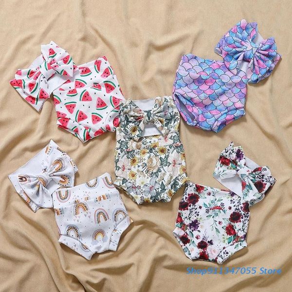 

skirts 2 pcs baby summer print shorts headband set short pants bow hair band kit for born infants shower gifts