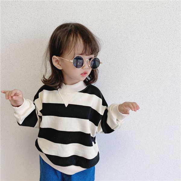 

2021 autumn dress new childrens wide-striped clothing korean girl with a beautiful baby., Red;yellow