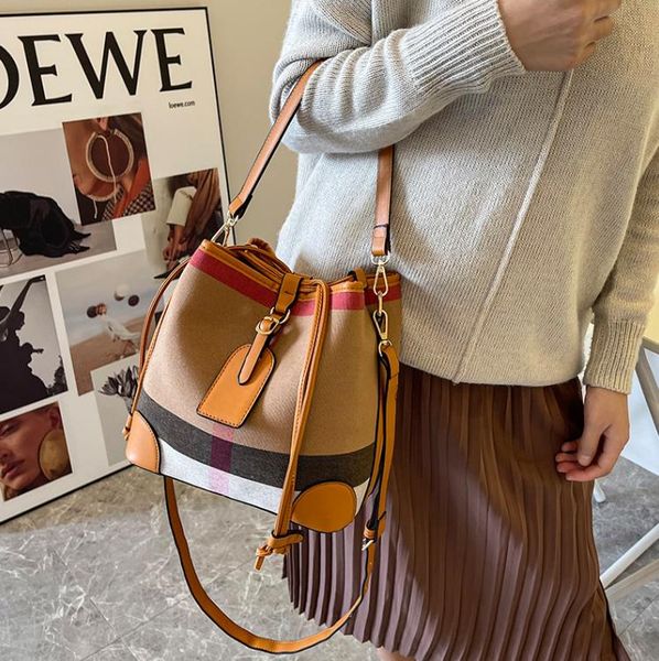 

canvas lattice bucket bag shoulder messenger women's bags