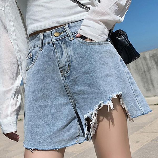 

women's jeans female summer short destroyed jean students high waist loose large size s-5xl denim shorts casual jeanns, Blue