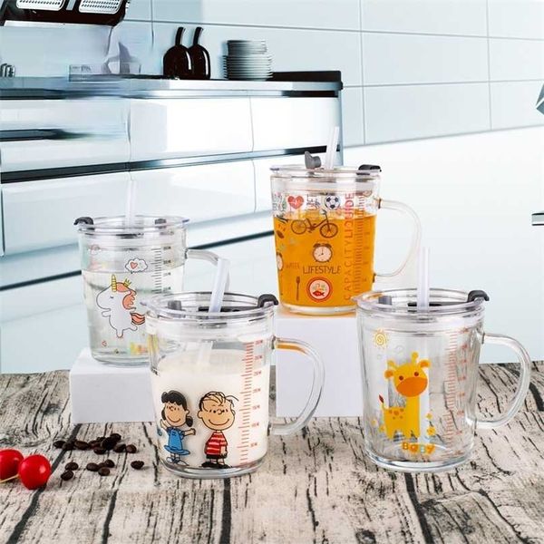 Drucken Wasser Tasse Glasflasche Frühstück Milch Saft Hochtemperaturwaage Kawaii Küchenbedarf 211122