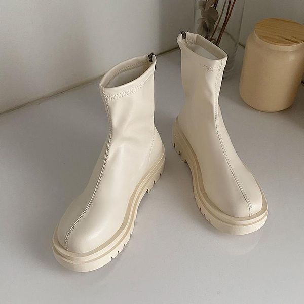 

boots 2021 autumn sock women beige black soft leather zipper motorcycle ankle gothic woman knee high