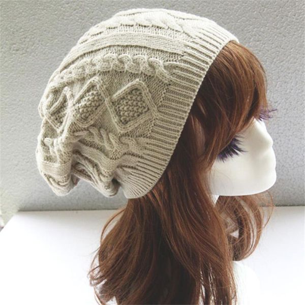 

beanie/skull caps fashion winter hats for women warm beanie twist pattern hat knitted solid bonnet headwear femme gorros mujer 6 color, Blue;gray