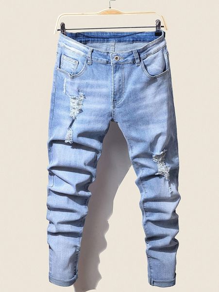 

men ripped cat whiskers washed jeans a6kj#, Blue