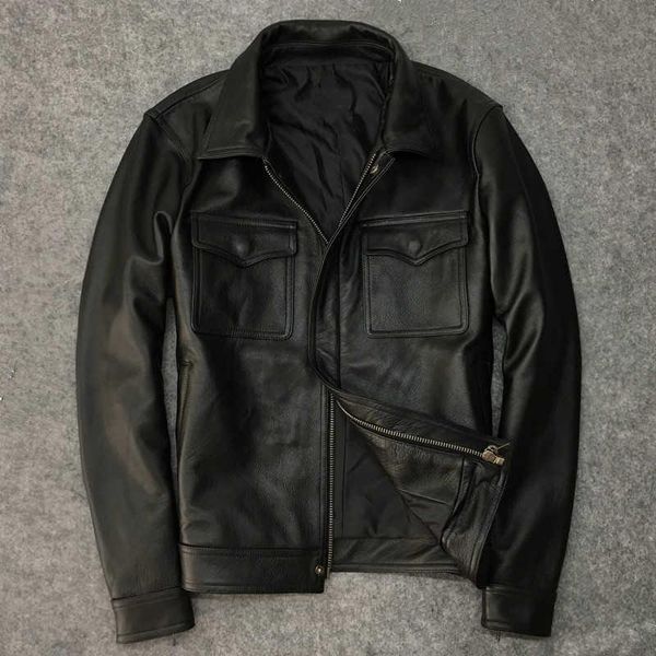

men's leather & faux 2021 autumn jackets cow coat men a422, Black