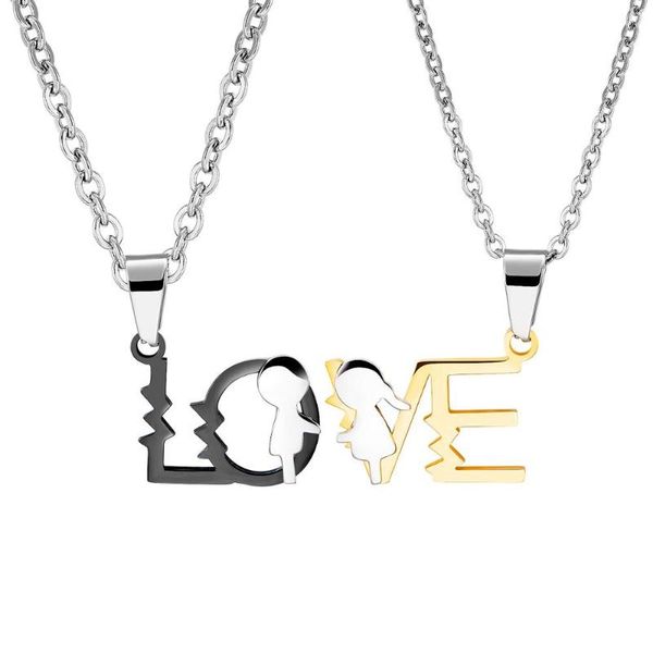

pendant necklaces fashion stainless steel boys and girls love letters couple necklace, Silver