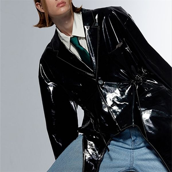 

mauroicardi fashion reflective patent leather jacket men waterproof oversized faux leather jackets for men 211110, Black