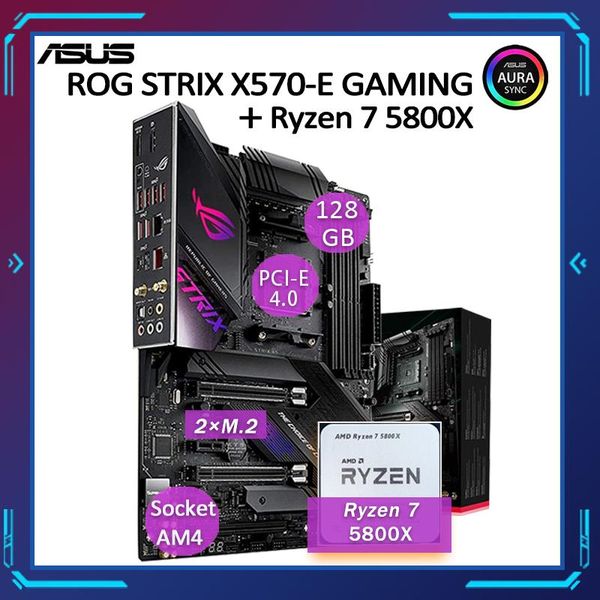 

motherboards asus am4 rog strix x570-e gaming x570 with amd ryzen 7 5800x motherboard kit pci-e 4.0 ddr4 128gb set placa-mÃ£e