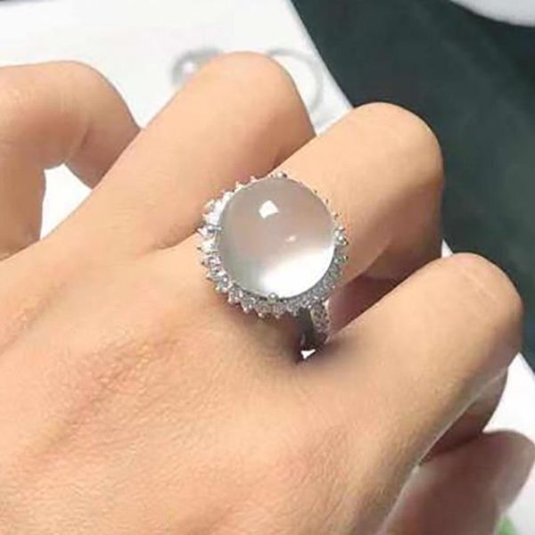 

cluster rings silver natural jadeite associated stone water foam jade advanced sense craft men and women couples opening adjustable ring, Golden;silver