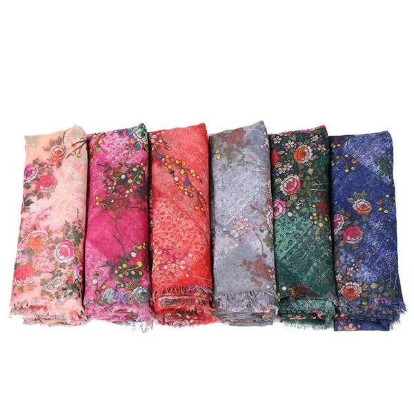 

scarves floral hijab scarf cotton shawls muslim trubans long wraps fashion islamic 10pcs/lot, Blue;gray