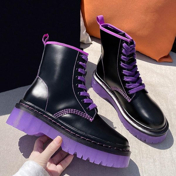 

boots 2021 genuine leather women jelly shoes warm plush ankle platform footwear fashion winter med-heels motorcycle, Black