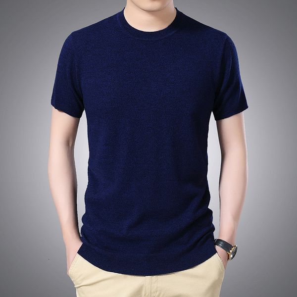 

2021 spring autumn warm sweater middle-aged and young people's solid color fashion short sleeve pullover sweater men's bottom, Black