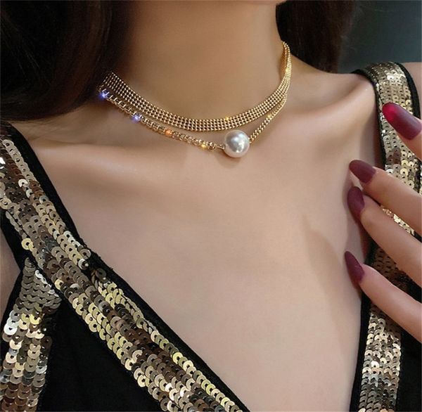 

clavicle chains pearl pendant double necklace gold plate chain for women jewelry discount necklaces al-633608140421, Silver