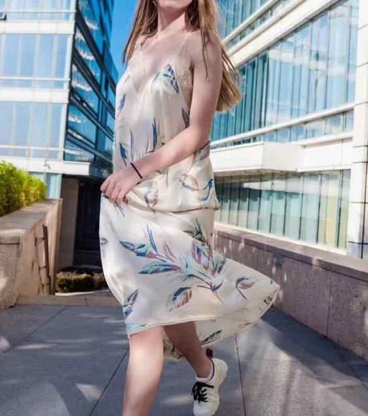 

dress canna print suspender v-neck long stitching lace women midi qa52, Black;gray