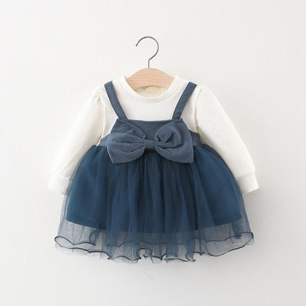 

girl's dresses sweet autumn girls kids princess dress long sleeve children baby infants bow mesh patchwork faux 2pcs vestidos s12713, Red;yellow