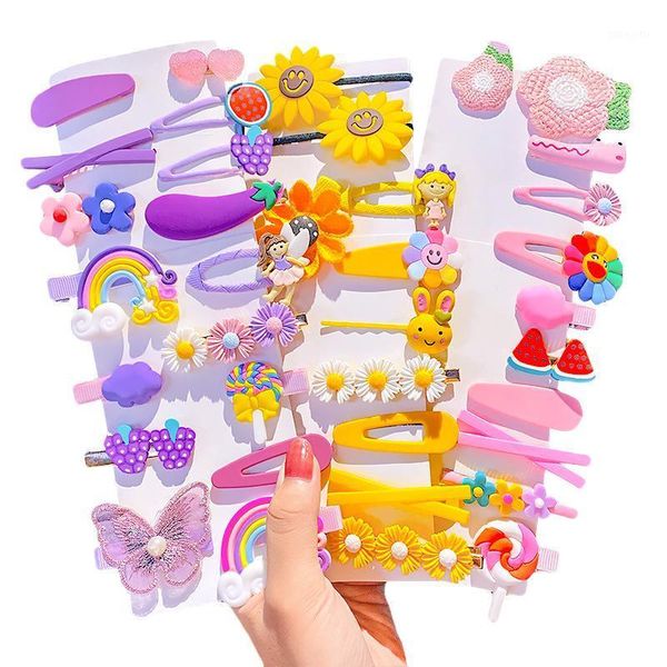 

7/8/9 pcs/sets cute cartoon hair clips set girls flower/rainbow hairpins animal barrettes kids fashion accessorries1