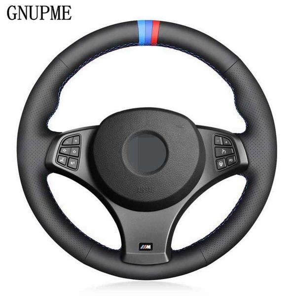 

steering wheel covers diy black artificial leather 3 color stripes hand-stitched car cover for x3 (m sport) e83 2005-2010
