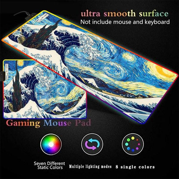 

mouse pads & wrist rests great starry wave of kanagawa rgb luminous gaming pad oversized glowing usb led extended keyboard mat computer mous