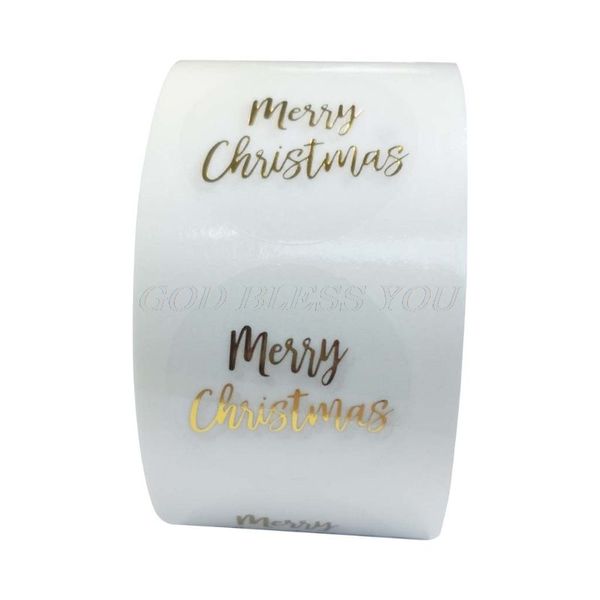 500 Pezzi Adesivi di Buon Natale Confezione regalo Etichette adesive rotonde con sigillo in lamina d'oro su trasparente per decorazioni natalizie Buste Cartoline Confezione regalo, 1 pollice 122958