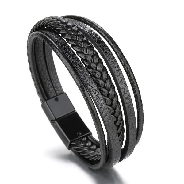

designer bangle leather rope hand woven bracelet men's jewelry, Black