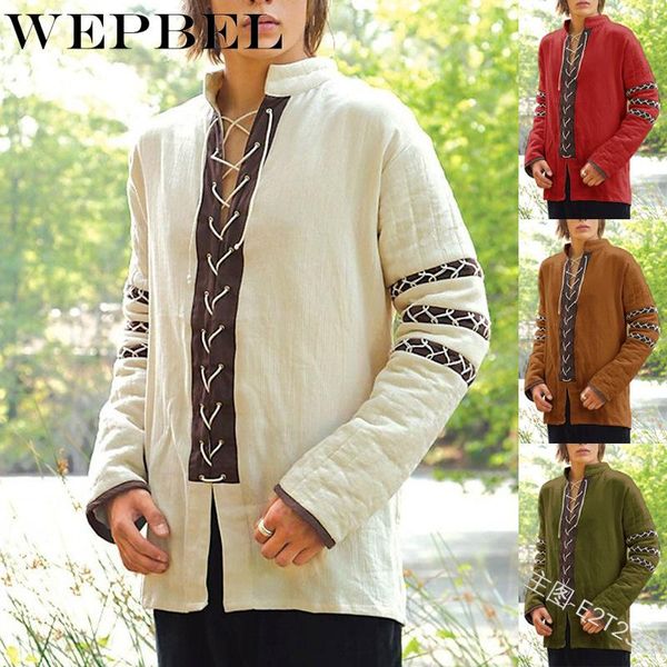 

men's jackets wepbel vintage high collar padded jacket medieval knight quilted gambesons coats, Black;brown