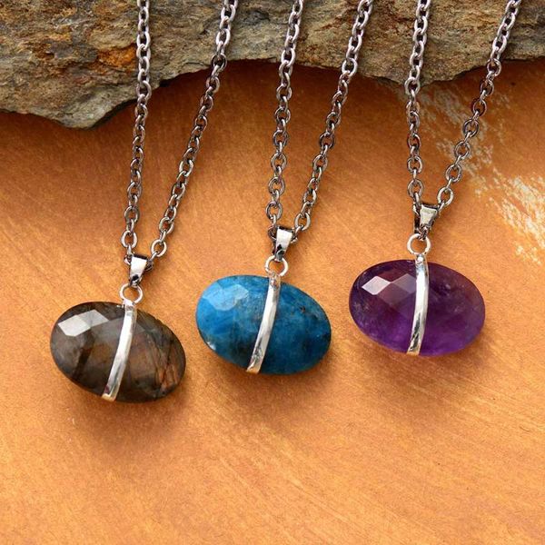 

pendant necklaces everlasting labradorite amethysts classic fashion natural gems stone jewelry short chokers bijoux wholesale, Silver